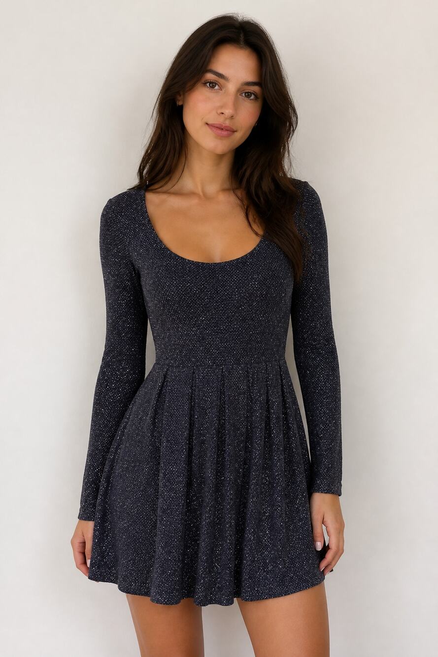 Free People XS Navy Blue Long Sleeve Sparkle Dress